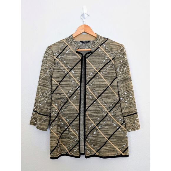 Misook Open Front Cardigan Brown Black Small Knit Sweater Jacket S EUC Designer - Picture 1 of 4